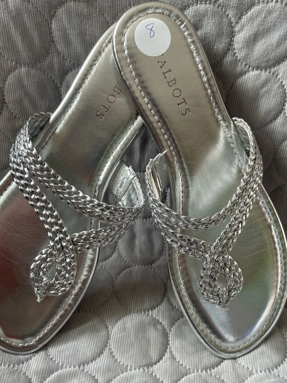 Talbots Metallic Silver Braided Toe-Ring Sandals